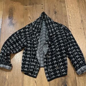 Zara Black & White Tweed Cropped Shawl Collar Blazer